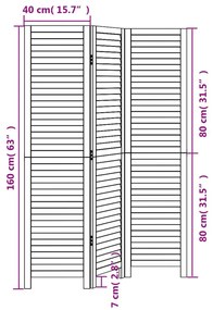 Διαχωριστικό Χώρου με 3 Πάνελ Μαύρο από Μασίφ Ξύλο Παυλώνιας - Μαύρο