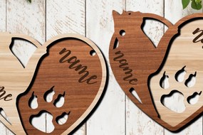 Σετ των 3 Intra απο ξύλο plywood 3mm-4mm πάχος Τρισδιάστατη με μπρελόκ καρδιών ποδιών γάτας Δίασταση 6x6 cm INTRAFABR-27264366