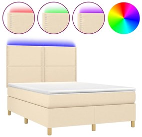 vidaXL Κρεβάτι Boxspring με Στρώμα &amp; LED Κρεμ 140x190 εκ. Υφασμάτινο
