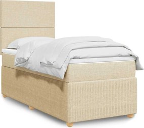 vidaXL Κρεβάτι Boxspring με Στρώμα Κρεμ 90x200 εκ.Υφασμάτινο