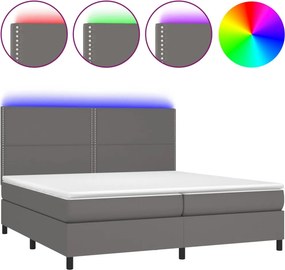 vidaXL Κρεβάτι Boxspring με Στρώμα &amp; LED Γκρι 200x200 εκ. Συνθ. Δέρμα