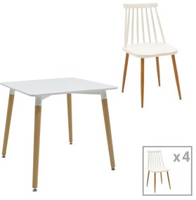 Τραπεζαρία Aurora-Natali σετ 5τεμ pp-mdf σε λευκό-φυσική απόχρωση 80x80x6εκ 80x80x76 εκ.