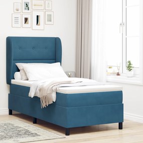 vidaXL κρεβάτι box spring με στρώμα σε σκούρο μπλε 90x190 εκ. βελούδο