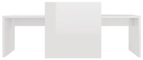 Σετ Τραπεζάκια Σαλονιού Γυαλ. Λευκό 100x48x40 εκ. Μοριοσανίδα - Λευκό