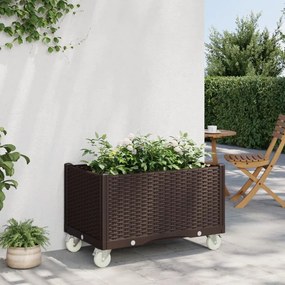 vidaXL Ζαρντινιέρα Κήπου με Ροδάκια Καφέ 80x50x54 εκ. Πολυπροπυλένιο