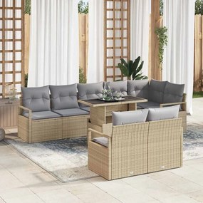 vidaXL σετ καναπέ κήπου 9 τεμαχίων με μαξιλάρια μπεζ από πολυράτανα