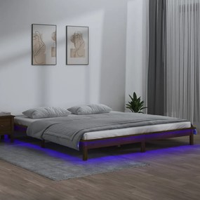 vidaXL Πλαίσιο Κρεβατιού με LED Καφέ Μελί 120 x 200 εκ. από Μασίφ Ξύλο