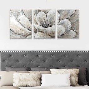 Πίνακας σε καμβά Silver Flowers&quot; Megapap τρίπτυχος ψηφιακής εκτύπωσης 126x55x3εκ.&quot;