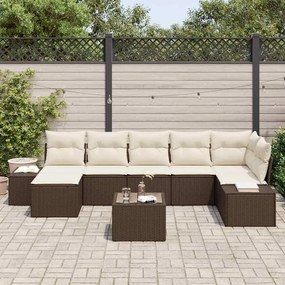 vidaXL Σετ Καναπέ Κήπου με μαξιλάρι 8 pcs Καφέ Πολυ ράταν