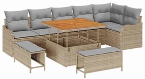 vidaXL Σετ Καναπέ Κήπου Ρυθμιζόμενο ύψος 9 pcs Μπεζ συνθετικό ρατάν