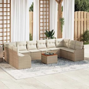 vidaXL Σετ Καναπέ Κήπου 11 pcs Beige, λευκό Μέγεθος Ρατάν, Υφασμα