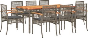 vidaXL Σετ Τραπεζαρίας Κήπου 9 τεμ. Γκρι Συνθ. Ρατάν με Μαξιλάρια