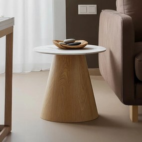 Βοηθητικό τραπέζι Soleire Inart λευκό μαρμάρου sintered stone Φ50x46εκ 70x70x40 εκ.