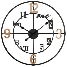 Ρολόι Τοίχου Plusser 351-000006 Φ60x2,5cm Natural-Black Inart Metal