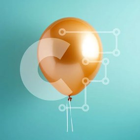 Intra Συλλεκτικό Ξύλινο Παζλ Plywood 4mm - Πορτοκαλί μπαλόνι σε τιρκουάζ φόντο Σε Ξύλινο Κουτί - Διαστάσεις Puzzle: 10x10 cm – 25 κομμάτια