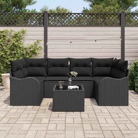 vidaXL Σετ Καναπέ Κήπου 7 pcs Μαύρο Πολυεστέρας, Ρατάν και Γυαλί