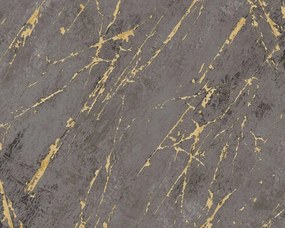 Ταπετσαρία Τοίχου Εφέ Μαρμάρου Ανθρακί Χρυσό 388175  53cm x 10m