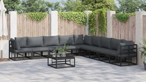 vidaXL Σετ Καναπέ Κήπου 9 pcs Μαύρο 353 x 353 x 71 εκ Αλουμίνιο
