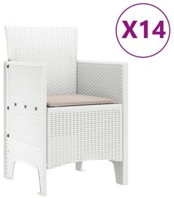 vidaXL Σετ Τραπεζαρίας κήπου  Σετ 15 Λευκό, Ταπεί Πολυανατολικό Ρατάν