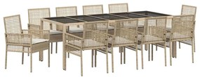 vidaXL Σέτ φαγητού για κήπο 11 pcs Μπεζ Πολυ ράταν