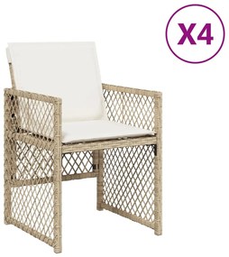 vidaXL Καρέκλες Κήπου 4 τεμ. Μπεζ Συνθετικό Ρατάν με Μαξιλάρια
