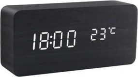 Επιτραπέζιο Ξύλινο Ψηφιακό Ρολόι με οθόνη LED, Ξυπνητήρι, Θερμόμετρο - Μαύρο
