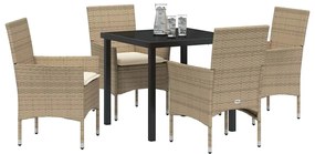 vidaXL Σέτ φαγητού για κήπο με μαξιλάρι 5 pcs Μπεζ Πολυ ράταν
