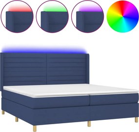 vidaXL Κρεβάτι Boxspring με Στρώμα &amp; LED Μπλε 200x200 εκ. Υφασμάτινο