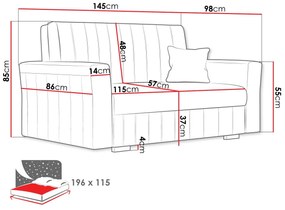 Καναπές κρεβάτι Columbus 136, Αριθμός θέσεων: 2, Αποθηκευτικός χώρος, 85x145x98cm, 57 kg, Πόδια: Πλαστική ύλη, Ξύλο, Έπιπλα ήδη συναρμολογημένα
