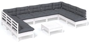 vidaXL Σαλόνι Κήπου Σετ 10 Τεμαχίων Λευκό από Ξύλο Πεύκου με Μαξιλάρια