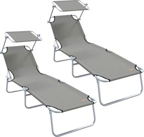 vidaXL Ξαπλώστρα 2 pcs Γκρι 58 x 188 x 77 εκ. Πολυεστέρας