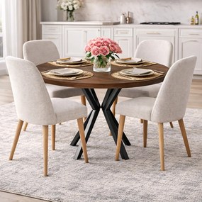 Stewehome Στρογγυλό Τραπέζι Κουζίνας Agnes Καρυδί 90x90x73 cm