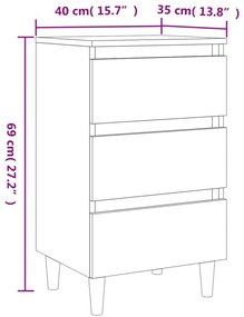 Κομοδίνα 2 τεμ. Καφέ Δρυς 40x35x69 εκ. Μασίφ Ξύλινα Πόδια - Καφέ