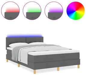 vidaXL Κρεβάτι με Στρώμα & LED Σκούρο Γκρι 140x200 εκ. Υφάσματος