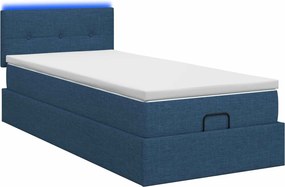 vidaXL Κρεβάτι Ottoman με Στρώμα και LED Μπλε 90 x 200 cm Ύφασμα
