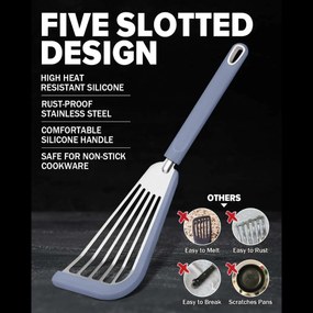 Σπάτουλα Ψαριού Τρυπητή Ανοξείδωτη με Σιλικόνη 33cm - Μπλε