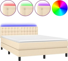 vidaXL Κρεβάτι Boxspring με Στρώμα &amp; LED Κρεμ 140x190 εκ. Υφασμάτινο