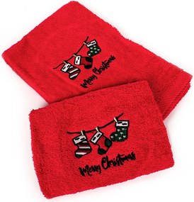 Χριστουγεννιάτικες Πετσέτες (Σετ 2τμχ) Dimcol Christmas Socks Red