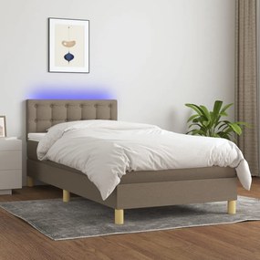 vidaXL Κρεβάτι Boxspring με Στρώμα &amp; LED Taupe 90x200 εκ. Υφασμάτινο