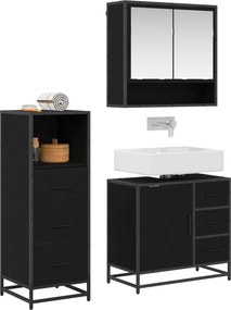 vidaXL Σετ Επίπλων Μπάνιου με ράφι 3 pcs Μαύρη Οξυά Επεξεργασμένο ξύλο