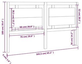 vidaXL Κεφαλάρι Κρεβατιού Λευκό 165,5 x 4 x 100 εκ. Μασίφ Ξύλο Πεύκου