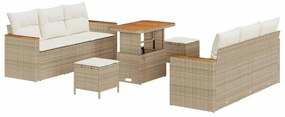 vidaXL Σετ Καναπέ Κήπου με μαξιλάρι 9 pcs Μπεζ Πολυ ράταν