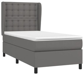 vidaXL Κρεβάτι Boxspring με Στρώμα Γκρι 80 x 200 εκ. Συνθετικό Δέρμα