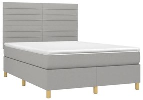 vidaXL Κρεβάτι Boxspring με Στρώμα & LED Αν.Γκρι 140x190εκ. Υφασμάτινο