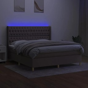 Κρεβάτι Boxspring με Στρώμα &amp; LED Taupe 180x200 εκ. Υφασμάτινο - Μπεζ-Γκρι