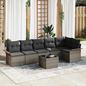 vidaXL Σετ Καναπέ Κήπου με μαξιλάρι 7 pcs Γκρι Πολυ ράταν