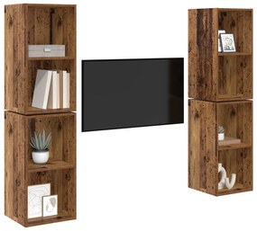 vidaXL Τηλεοπτική Κάβα Τοίχου 4 pcs Παλιό ξύλο 37 x 37 x 72 εκ