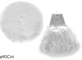 Χριστουγεννιάτικη Βάση Δέντρου Συνθετική Γούνα Λευκό Φ90cm