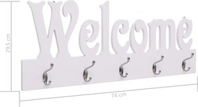 vidaXL Κρεμάστρα Τοίχου «WELCOME» Λευκή 74 x 29,5  εκ.