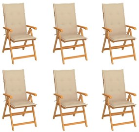 Καρέκλες Κήπου 6 Τεμαχίων από Μασίφ Ξύλο Teak με Μπεζ Μαξιλάρια - Μπεζ